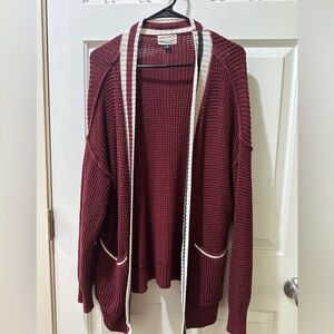 Universal Thread Maroon Cardigan with Cream Accents